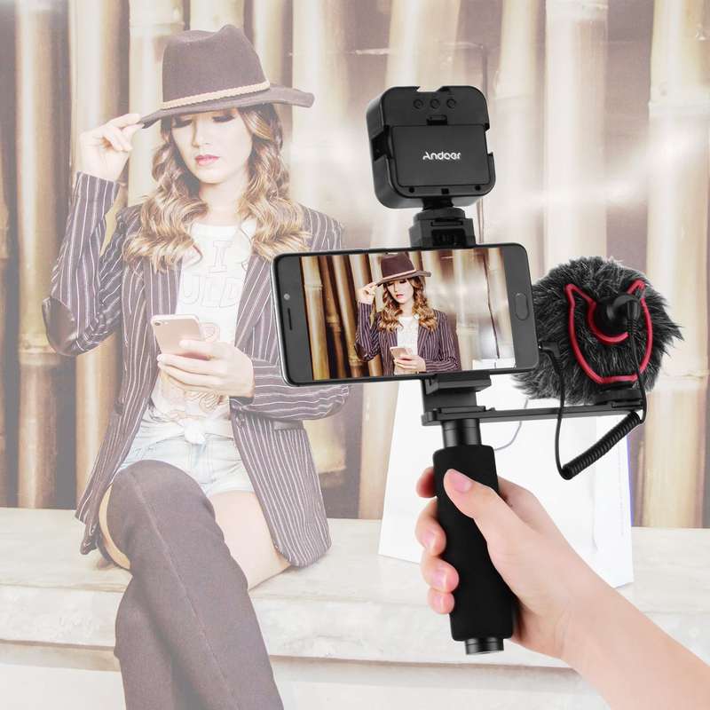 Andoer Smartphone Vlogging Hand Grip Mobile Phone Video Recording Holder Handle Stabilizer Cellphone