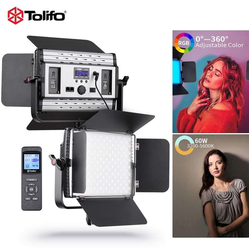 Tolifo GK-S60RGB 60W RGB LED Video Light 3200K-5600K Dimmable Photography Fill Light with 2.4G Wirel
