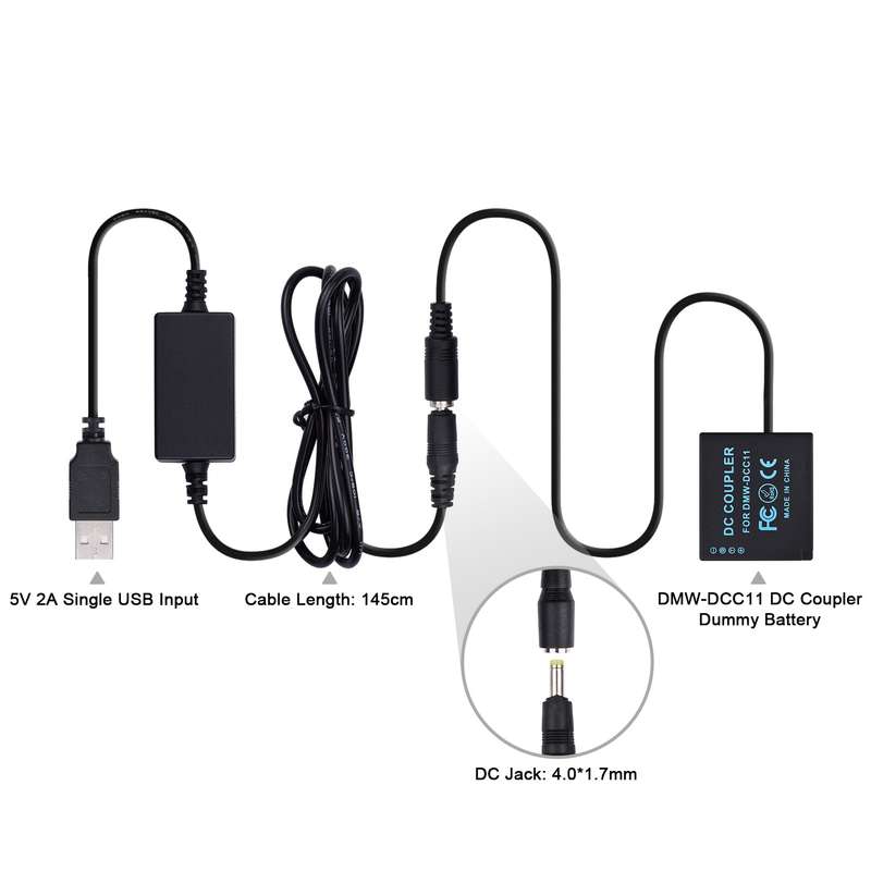 Andoer DMW-DCC11 USB Power Kit DC Coupler Dummy Battery Replace of DMW-BLG10/BLE9 Battery with USB D