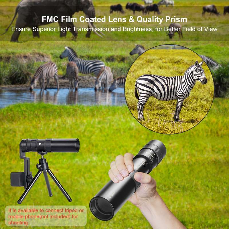 10X-300X Monocular Telescope Compact Waterproof Telescope with FMC Lens BAK4 Prism Carrying Bag Lany