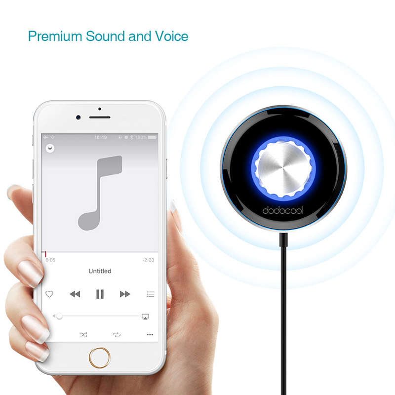 dodocool Wireless Hands-Free Car Kit Music Receiver with 3.5mm Audio Plug Built-in Microphone Magnet