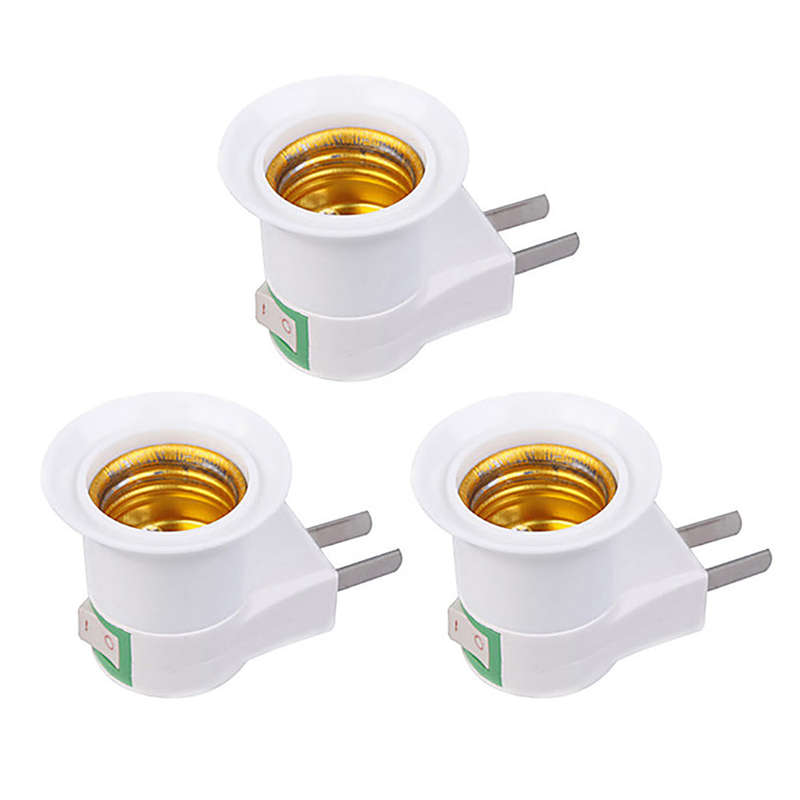 3PCS US Plug to E26/E27 Adapter LED Light Bulb Converter Socket Holder with ON/OFF Button Swi