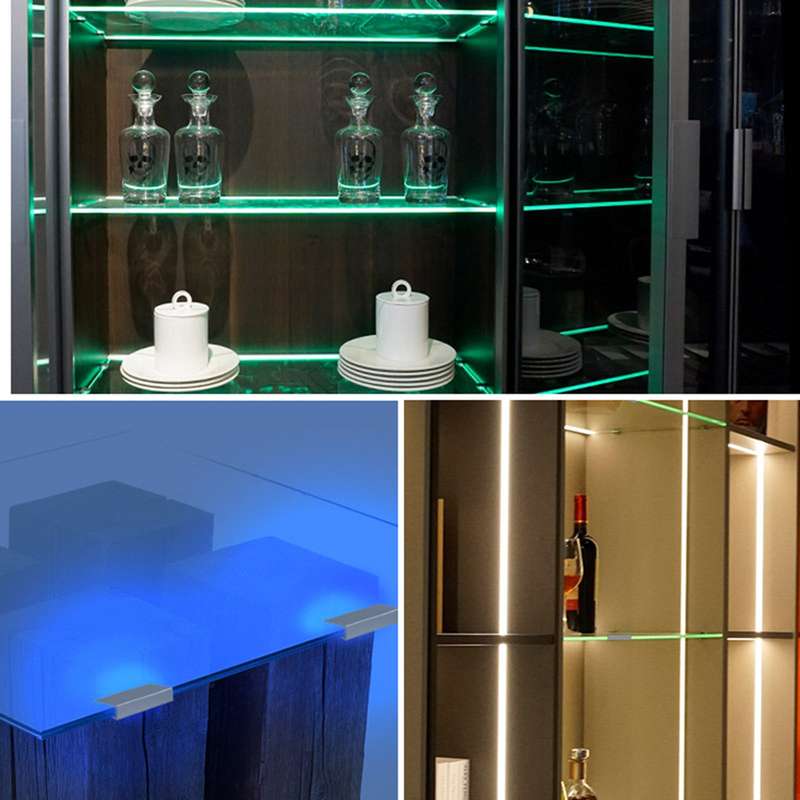 LED Clip On Glass Shelf Lighting Under Cabinet Night Lights Kit for Glass Edge Shelf with Rem