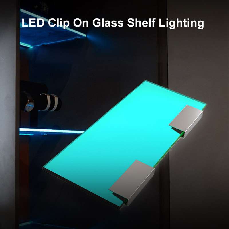 LED Clip On Glass Shelf Lighting Under Cabinet Night Lights Kit for Glass Edge Shelf with Rem