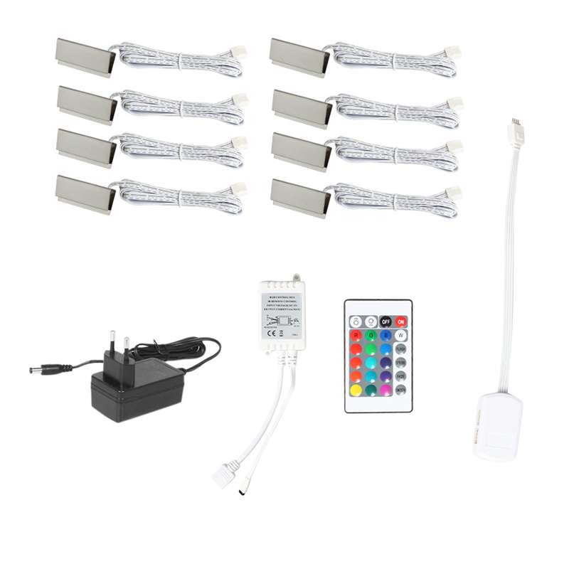 LED Clip On Glass Shelf Lighting Under Cabinet Night Lights Kit for Glass Edge Shelf with Rem