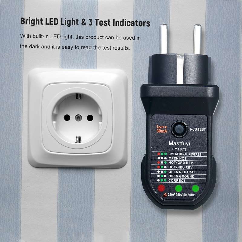 FUYI Advanced RCD Electric Socket Tester Automatic Neutral Live Earth Wire Electric Circuit Po