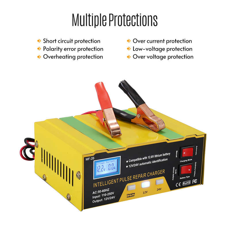 12V/24V Battery Charger Intelligent Pulse Repair Type Charger with Digital Display for Car Cell Moto