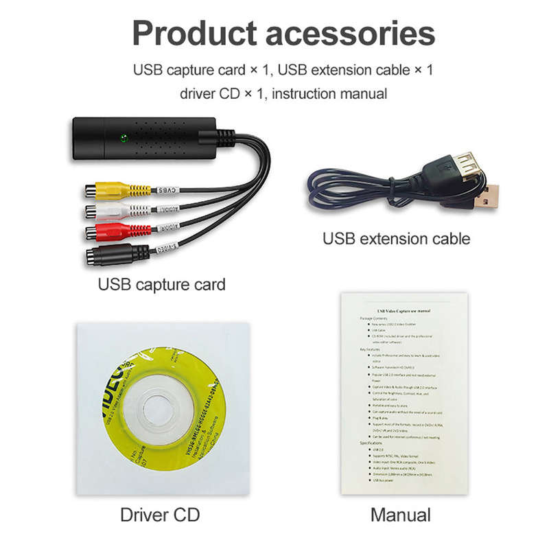 VHS to Digital Converter USB 2.0 Video Converter Audio Capture Card VHS Box VHS VCR TV to Digi
