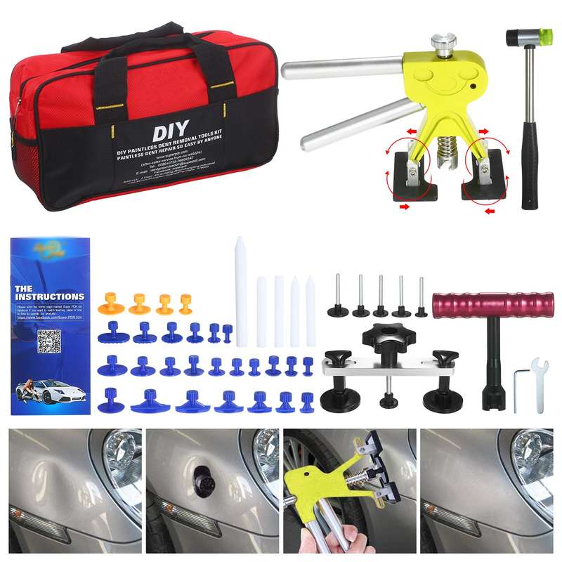Paintless Dent Puller with Mallet T Bar Bridge Puller and 37pcs Glue Tabs Repair Pens A Carry