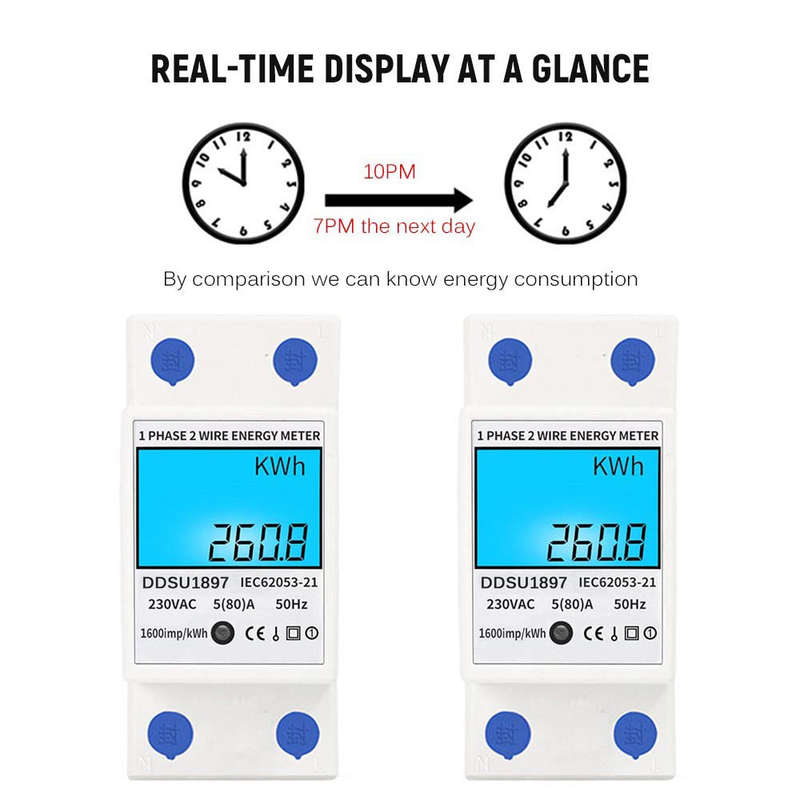 Digital Electric Energy Meter Single Phase DIN Rail Electricity Meter One Phase Two Wire Multi