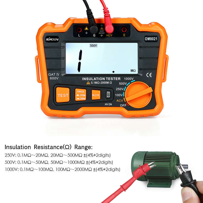 KKmoon Insulation Resistance Tester DCV ACV Meter 1000V Ground Megger Megohmmeter MegOhm Voltmeter w