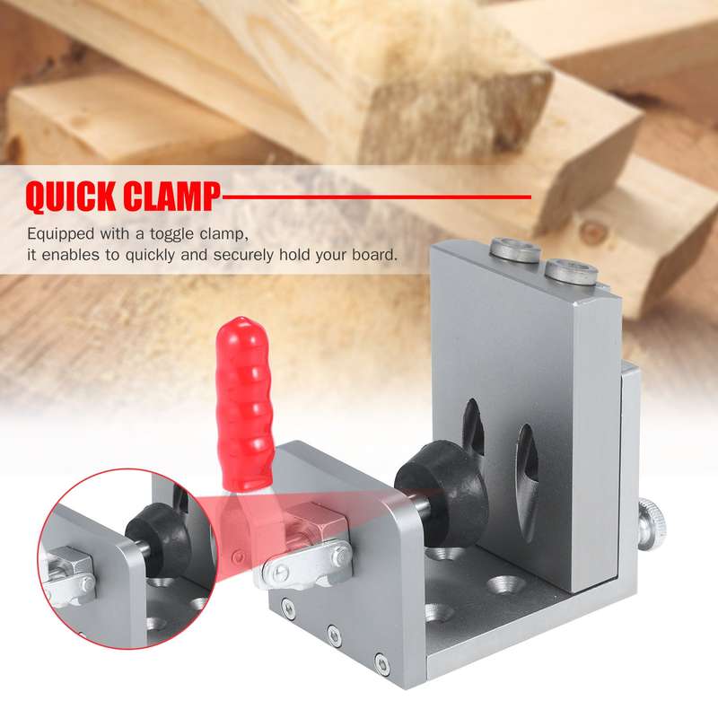 Pocket Hole Locator Jig Kit Aluminum Alloy 15 Degree Angle Oblique Hole Drilling Guide Positioner wi