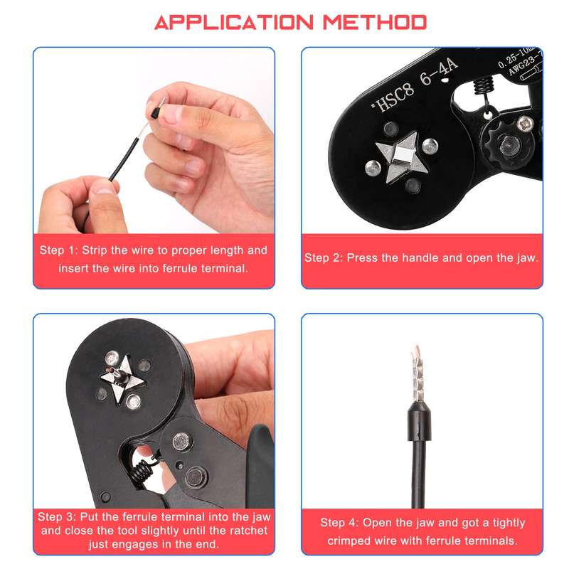HSC8 6-4 0.25-10m AWG23-7 Ferrule Crimping Tool Kit High Hardness Crimper Plier with 1200pcs