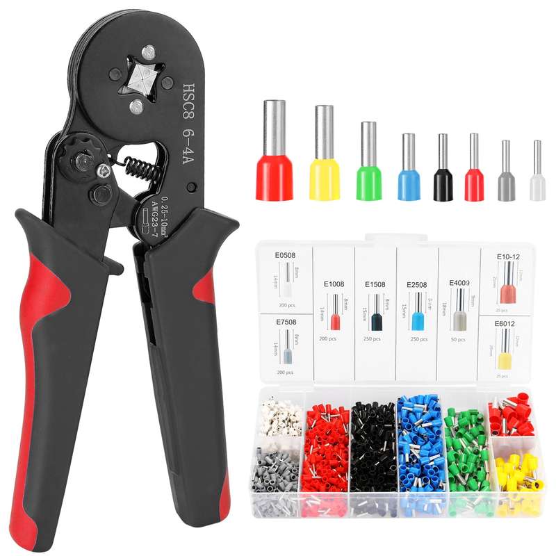 HSC8 6-4 0.25-10m AWG23-7 Ferrule Crimping Tool Kit High Hardness Crimper Plier with 1200pcs