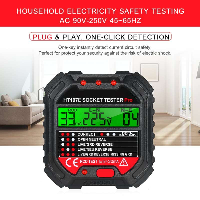 KKmoon GFCI Outlet Tester with Voltage Display 90-250V Socket Tester Automatic Electric Circui