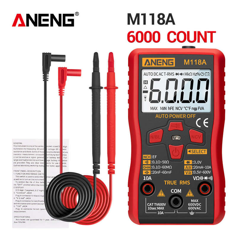 ANENG M118A Auto Ranging Digital Multimeter High-Accuracy TRMS 6000 Counts Voltage Current Ohm
