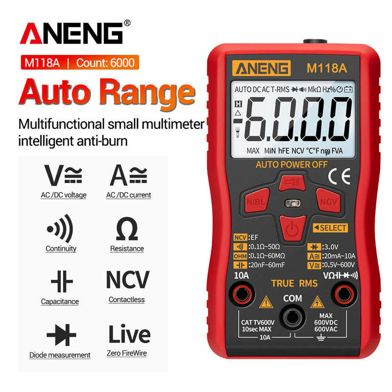 ANENG M118A Auto Ranging Digital Multimeter High-Accuracy TRMS 6000 Counts Voltage Current Ohm