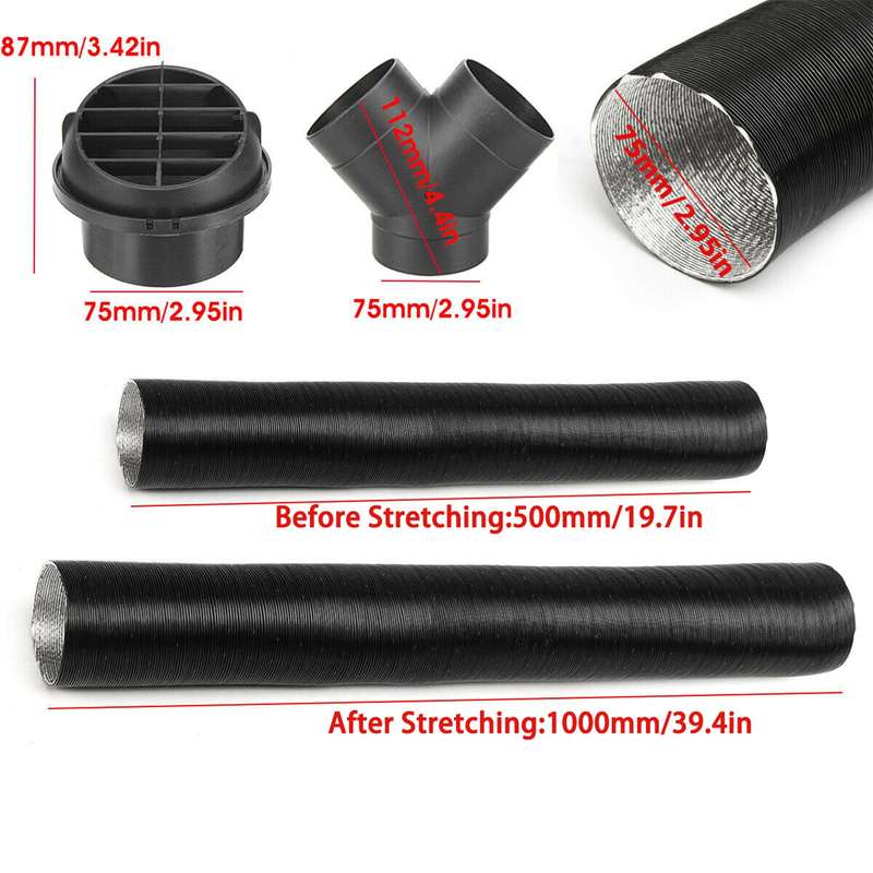 Compatible with Webasto Diesel Heater 75mm Heater Pipe Ducting Y Branch Warm Air Outlet Vent