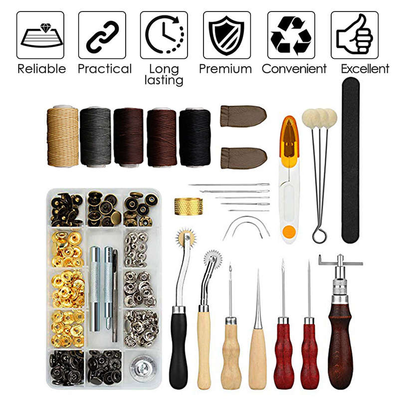 28-Piece Leather Tool Set Sewing Tool Kit Includes Wax Thread Scissors Stitching Wheels Needles Thim