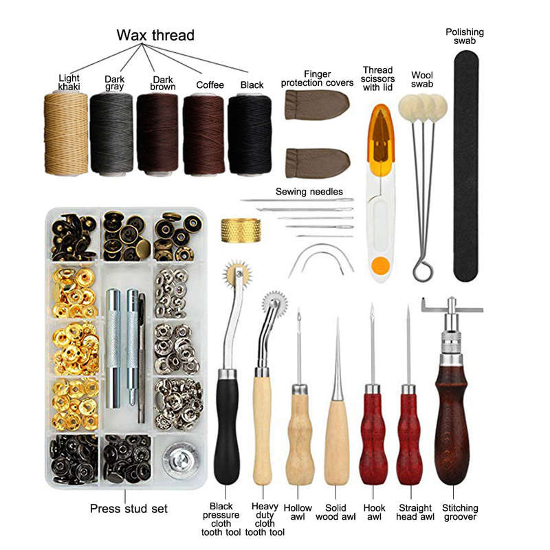 28-Piece Leather Tool Set Sewing Tool Kit Includes Wax Thread Scissors Stitching Wheels Needles Thim