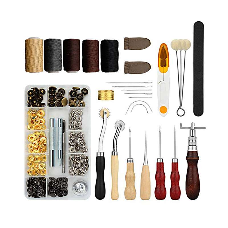28-Piece Leather Tool Set Sewing Tool Kit Includes Wax Thread Scissors Stitching Wheels Needles Thim