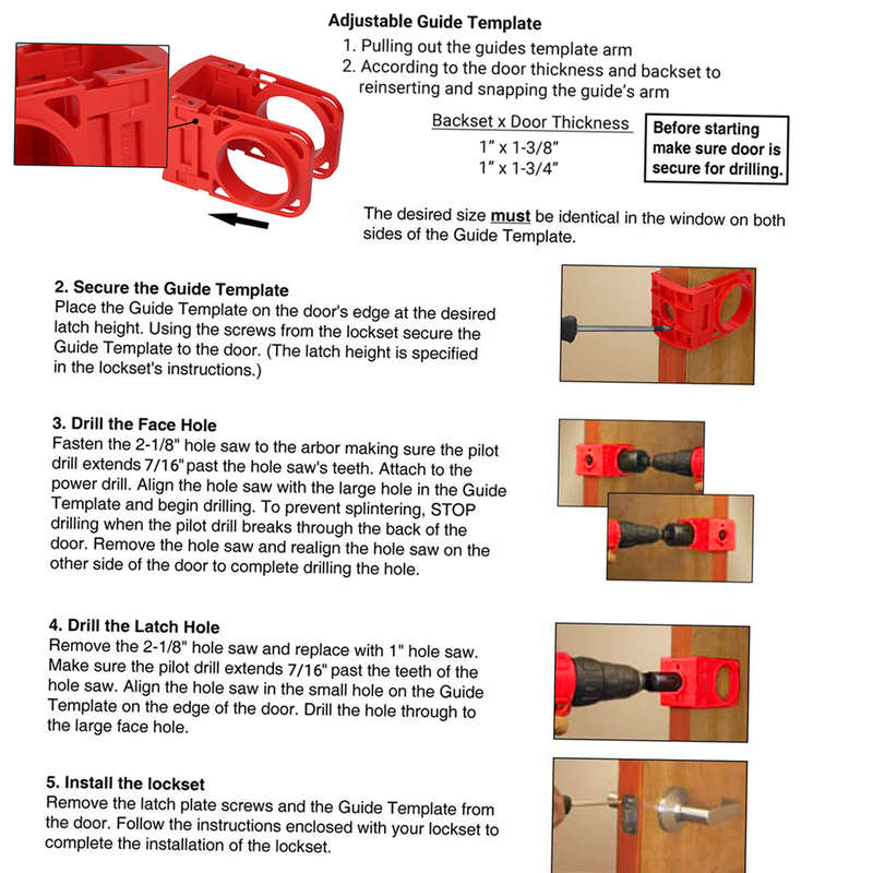 Lock Installation Kit with Guide Template for Wood Doors