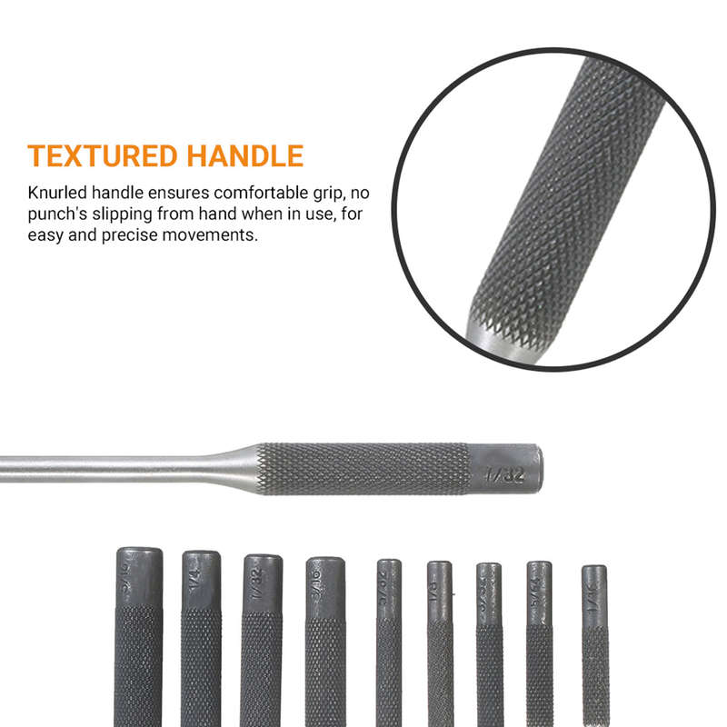 9 Pieces Roll Pin Punch Set Steel Punches Hand Pin Removing Tool with Carrying Case for Jewel