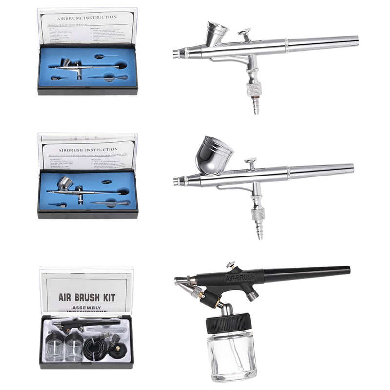 KKmoon Brand New Professional 3 Airbrush Kit With Air Compressor Hobby Spray Air Brush Set Tat