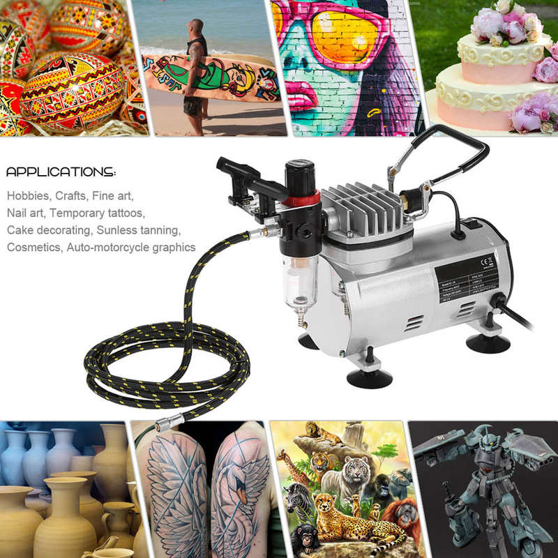KKmoon Brand New Professional 3 Airbrush Kit With Air Compressor Hobby Spray Air Brush Set Tat