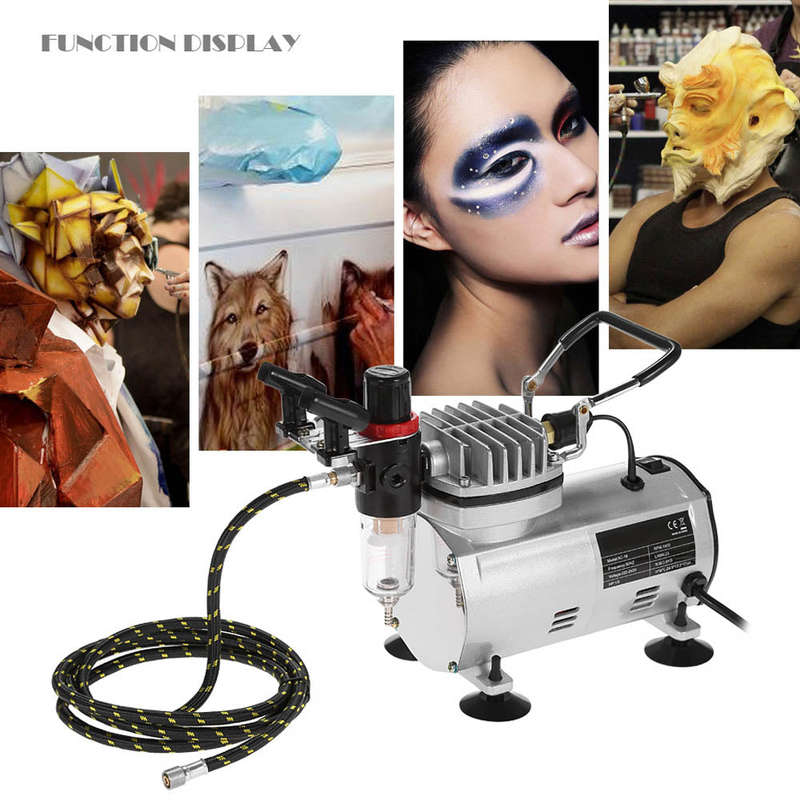 KKmoon Brand New Professional 3 Airbrush Kit With Air Compressor Hobby Spray Air Brush Set Tat