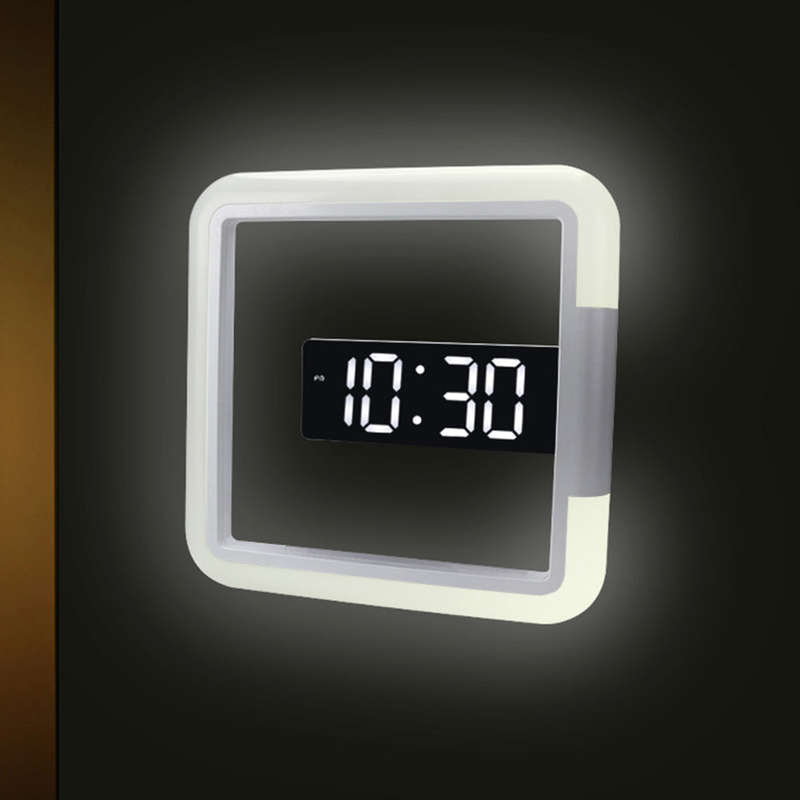 RGB Sqaure Mirror Wall Clock Hollow LED Clock Wall Mounted Clock Digital Alarm Clock Snooze Te