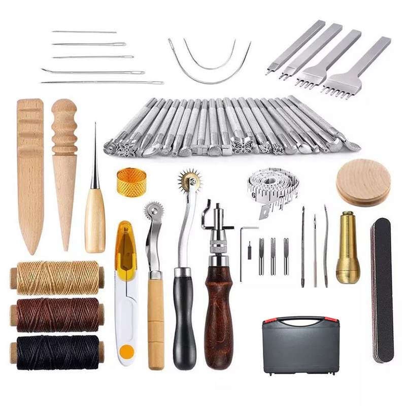 59PCS Craft Leather Tool Set DIY Leather Hand Working Tool Kit for Sewing Stiching Carving Printing