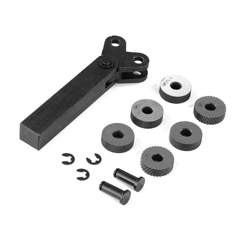 7pcs Steel Dual Wheel Knurling Tool Set with 0.5mm 1mm 2mm Wheel Linear Pitch Knurl Kit Lathe