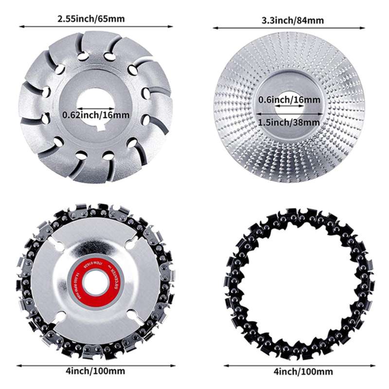 Wood Grinding Wheel Wood Shaping Carving Cutting Disc Angle Grinder Chain Disc Set for Woodwor