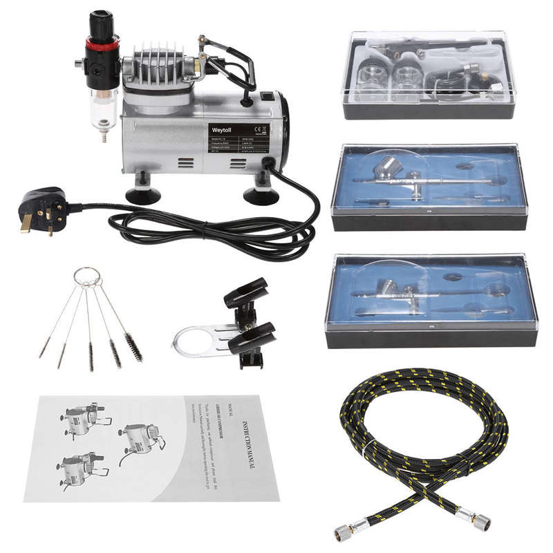 Weytoll Professional Airbrush Air Compressor Kit Hobby Nail Art Paint Spraying Air Brush Set with Cl