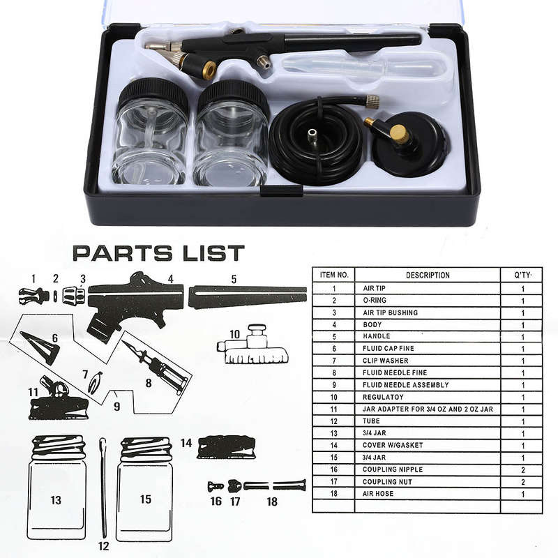 Weytoll Professional Airbrush Air Compressor Kit Hobby Nail Art Paint Spraying Air Brush Set with Cl
