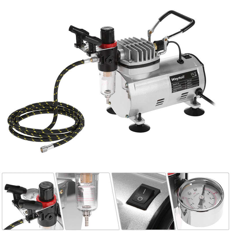 Weytoll Professional Airbrush Air Compressor Kit Hobby Nail Art Paint Spraying Air Brush Set with Cl