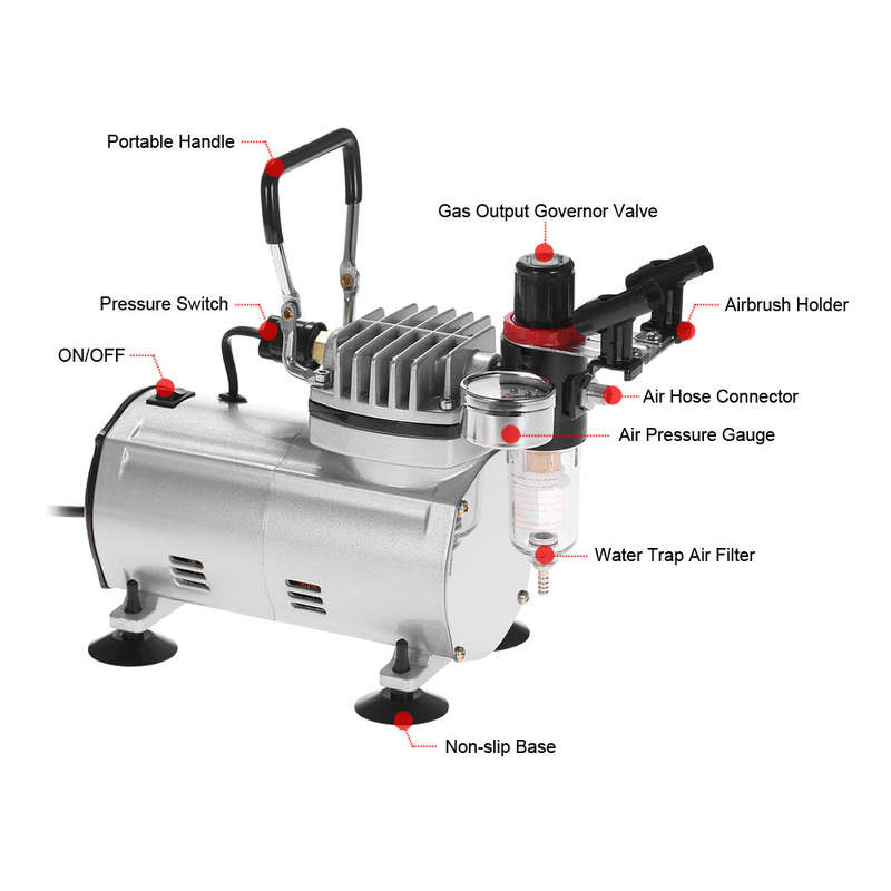 Weytoll Professional Airbrush Air Compressor Kit Hobby Nail Art Paint Spraying Air Brush Set with Cl