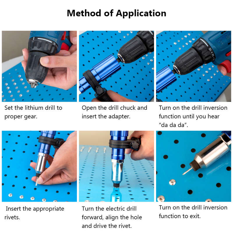 Rivet Gun Adapter for Electric Drill Cordless Riveting Tool with Wrench Detachable Handle 3/32'' 1/8