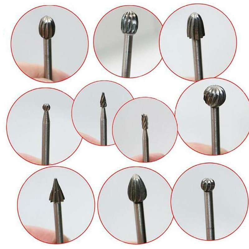 10Pcs Tungsten Carbide Burr Bits Set 1/8'' Shank Cutting Carving Routing Bur for Rotary Tool