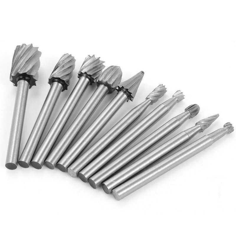 10Pcs Tungsten Carbide Burr Bits Set 1/8'' Shank Cutting Carving Routing Bur for Rotary Tool