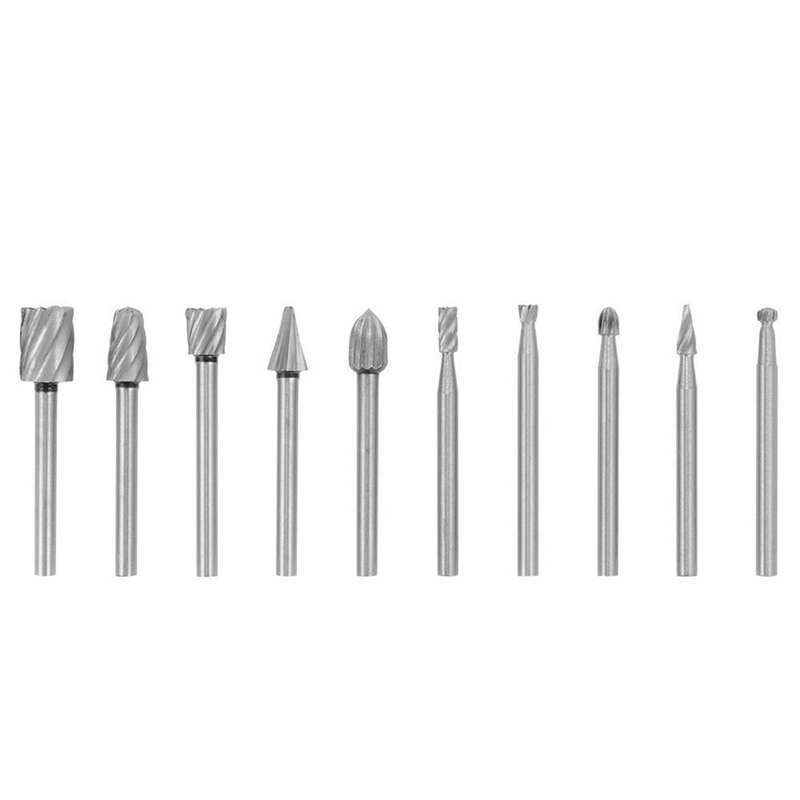 10Pcs Tungsten Carbide Burr Bits Set 1/8'' Shank Cutting Carving Routing Bur for Rotary Tool