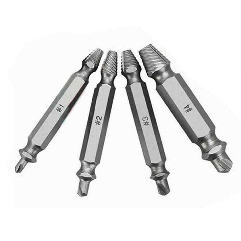4Pcs Damaged Screw Breakage Bolt Extractor Drill Bits Guide Set Broken Screws Easy Out Remover Tool