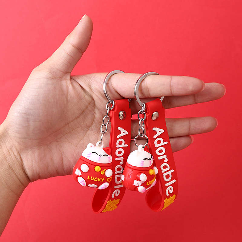 Adorable Key Chain Plutus Cat  Cartoon Pattern  Lucky Cat Key Ring Cute Portable Hanging Decor