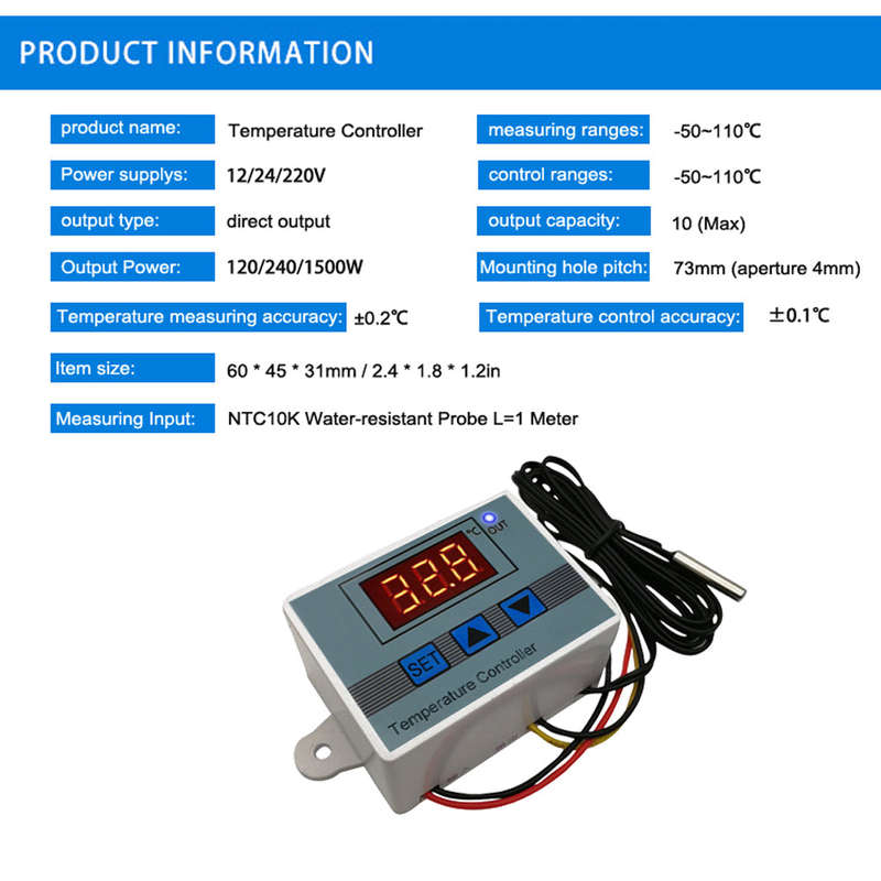 12V/120W -50~110  Digital Temperature Controller Intelligent Digital Display Temperature Cont
