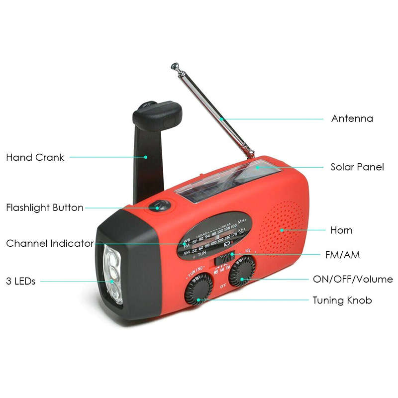 Emergency Radio Hand Crank Solar Weather Radio 1200mAh AM / FM / NOAA Emergency Weather Radio Portab