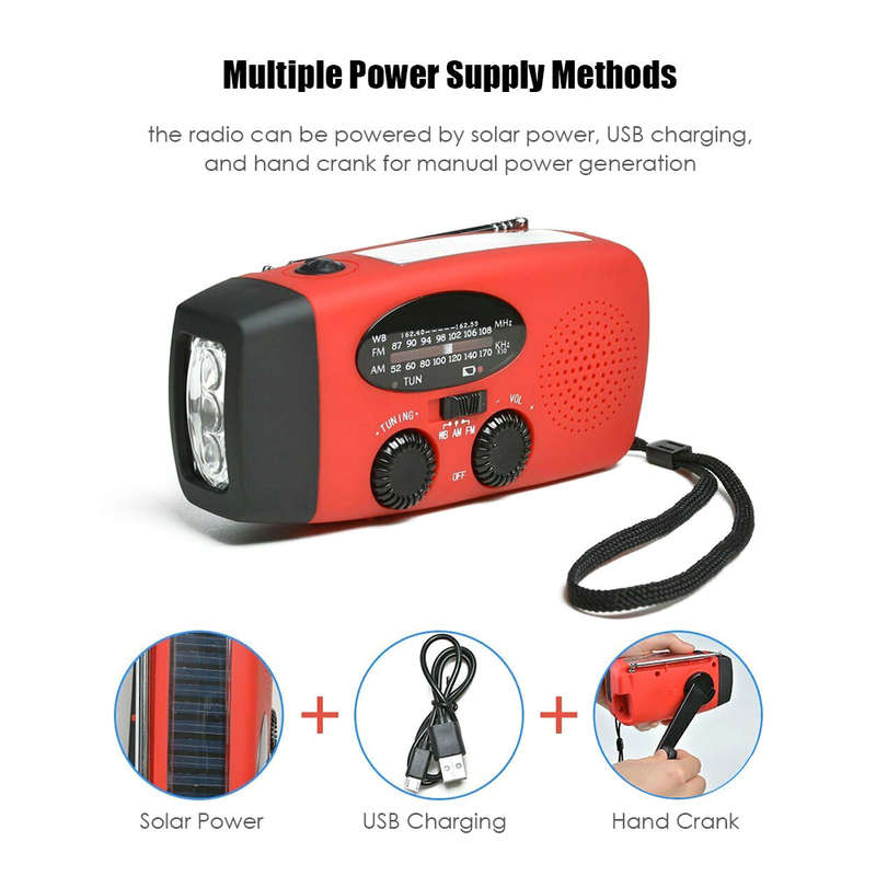 Emergency Radio Hand Crank Solar Weather Radio 1200mAh AM / FM / NOAA Emergency Weather Radio Portab
