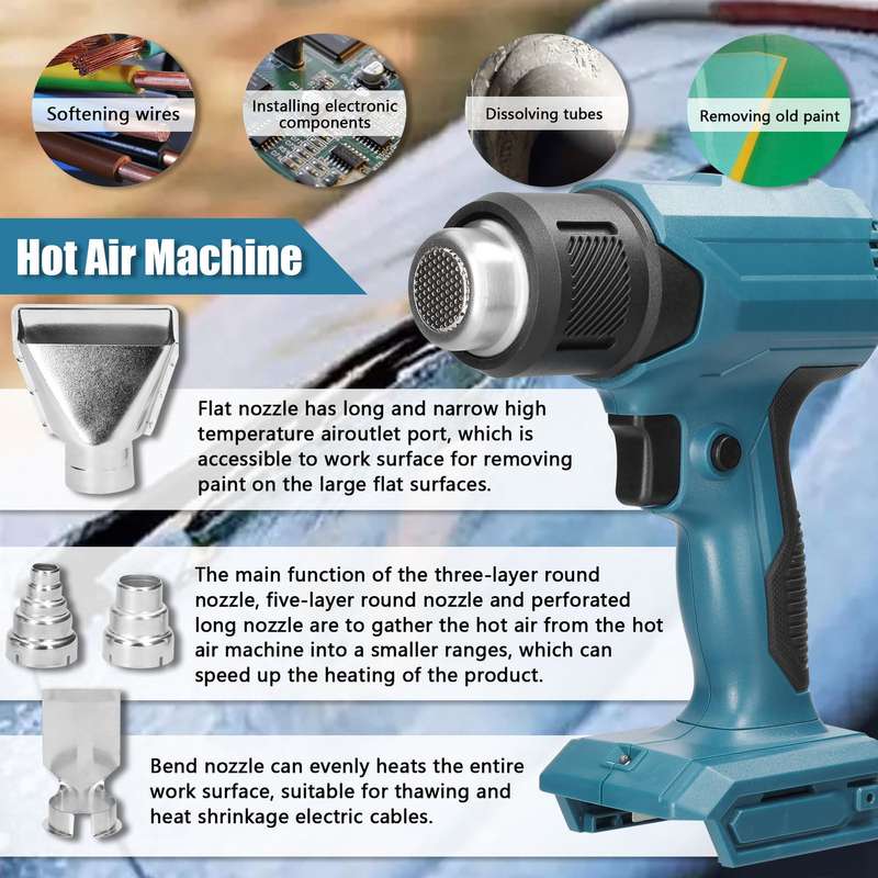 Cordless Handheld Hot Air Machine Lithium Rechargeable Heating Equipment Temperatures Adjustable Pow