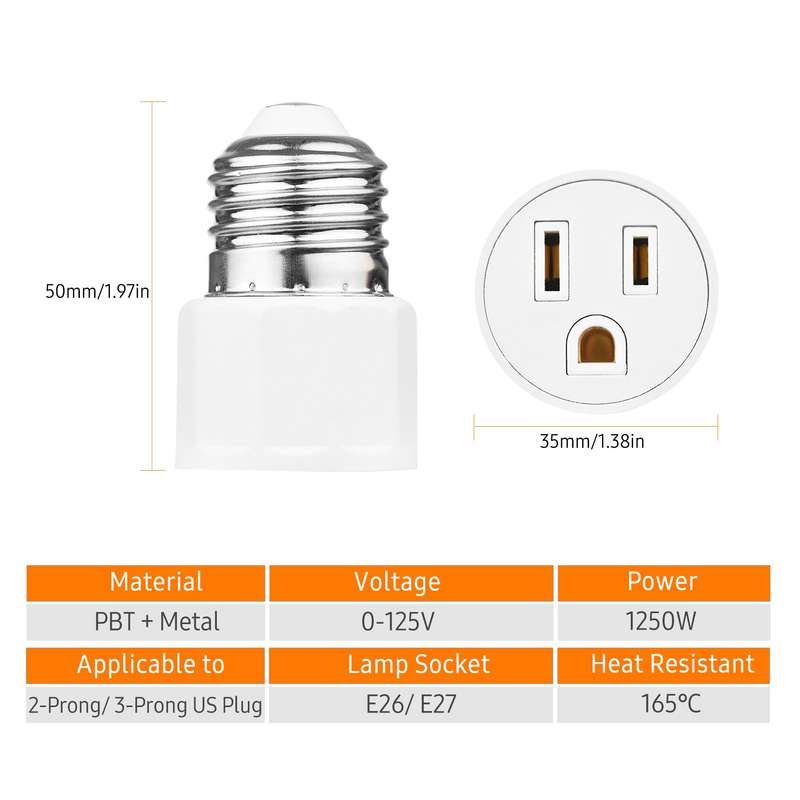 2 PCS E26 E27 Light Bulb Socket Adapter 2 or 3 Prong AC Outlet to Lamp Socket E27 Lamp Holder