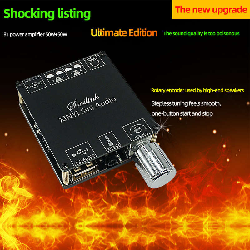 50Wx2 BT 5.0 Wireless Audio Digital Power Amplifier Infinite Tuning Stereo Board Amp Dual Chan